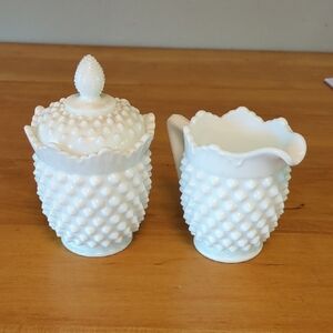 White Hobnail Milk Glass Sugar and Creamer Set
